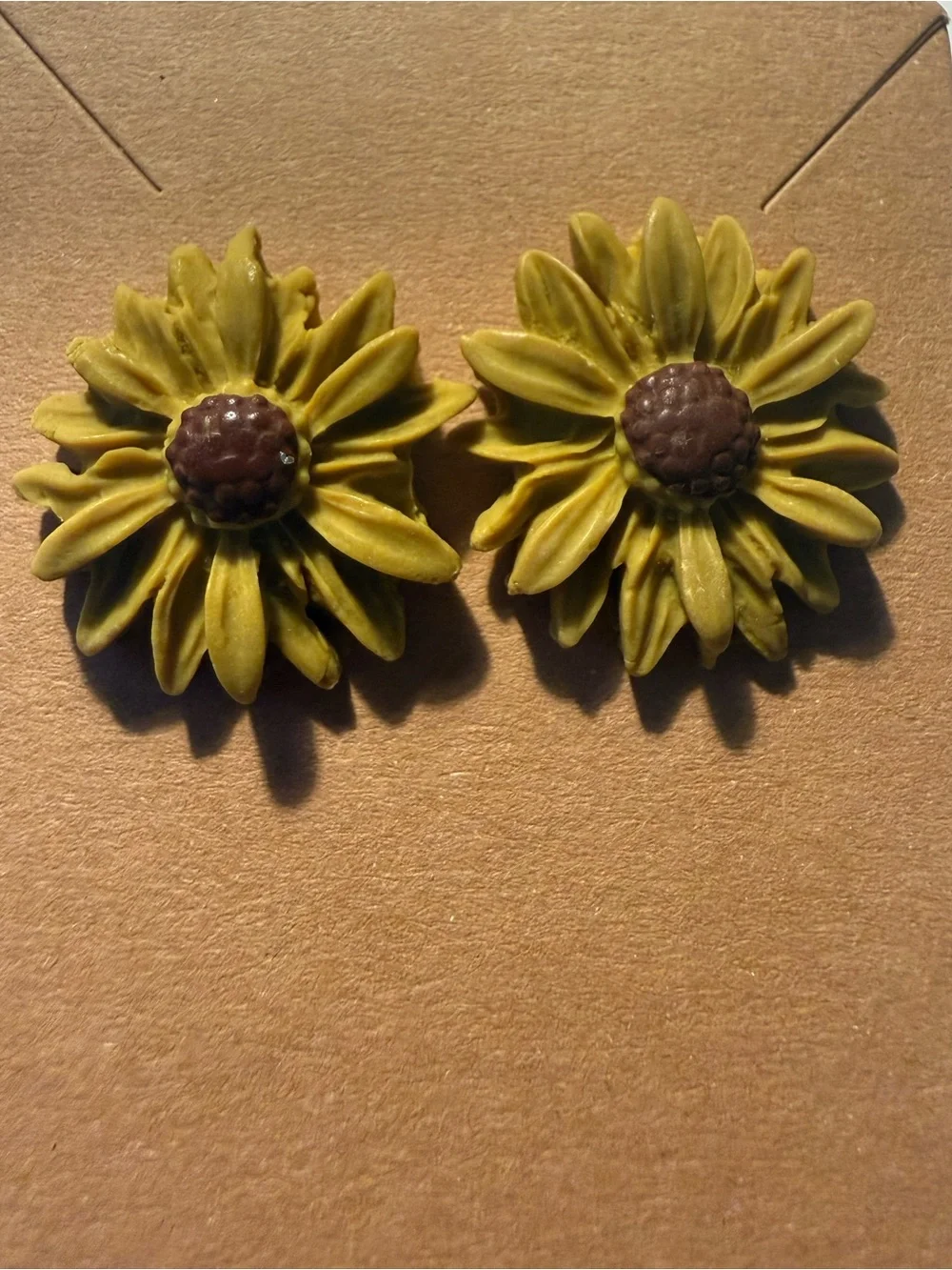 Handcrafted Sunflower Clay Stud Earrings